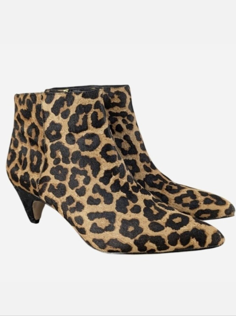 Sam Edelman Lucy Leopard Calf Fur Ankle Boots Black Brown 6.5